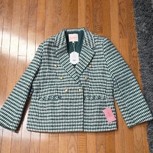 NWT: Ivy City Co Green and White Houndstooth Double-Breasted Blazer
